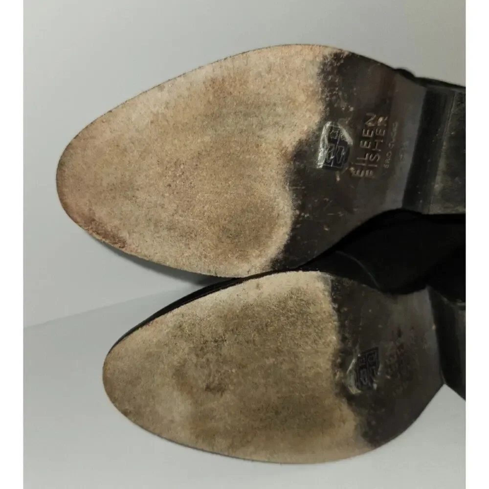 Eileen Fisher Black Soft Leather Ankle Boots 5.5 Booties Back Zipper